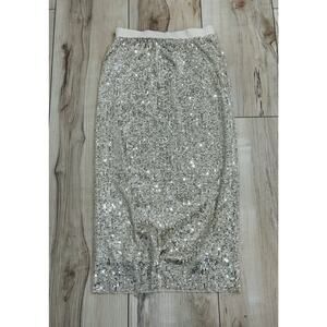 Stellah Silver Cream Sequin Skirt XS Pull On Elastic Waist
